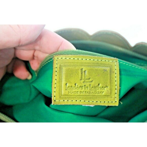 LL Leaders In Leather Purse Paraguay Scrolled Floral Tooled Leather Teal & Brown - Picture 8 of 8